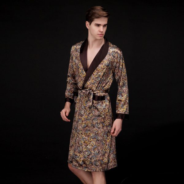 Men's Summer Long Ice Silk Pajamas Nightgown - Image 3
