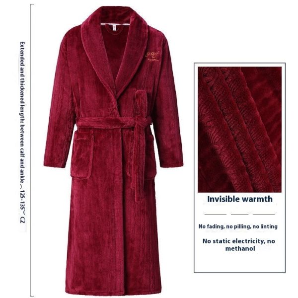 Men's Winter Thickening Thermal Bathrobe Coral Velvet Thin Belt Bathrobe Pajamas - Image 4