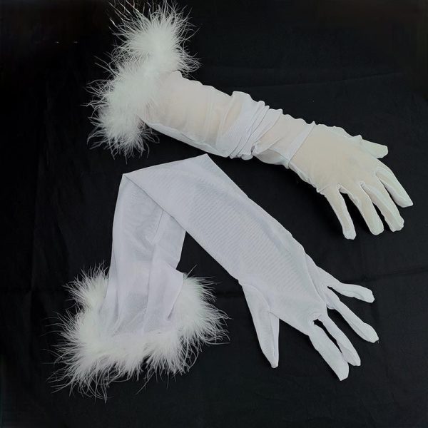 Sexy Black Silk Gloves 55CM Super Long Stretch Black Feather - Image 3