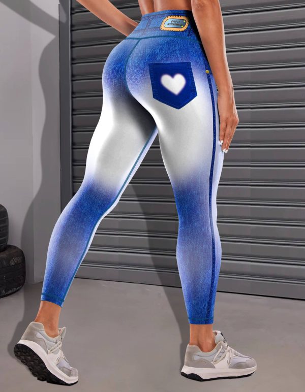 Fashion New Denim Print Yoga Pants Women - Image 2
