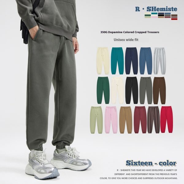 Autumn And Winter 350g Fleece Ankle-tied Sweatpants Men