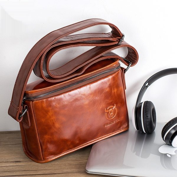 Leather Shoulder Men's Leather Horizontal Small Square Bag - Image 2