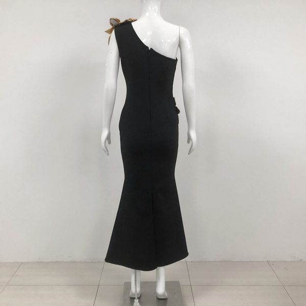 Slim-fit Bandage Golden Flower Maxi Dress - Image 4
