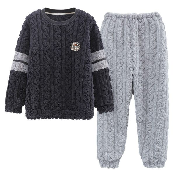 Flannel Thermal Pajamas Men's Autumn And Winter Jacquard - Image 2