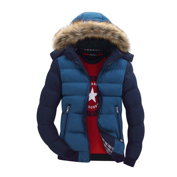 Men's Hooded Fur Collar Warm Cotton Coat - Image 3