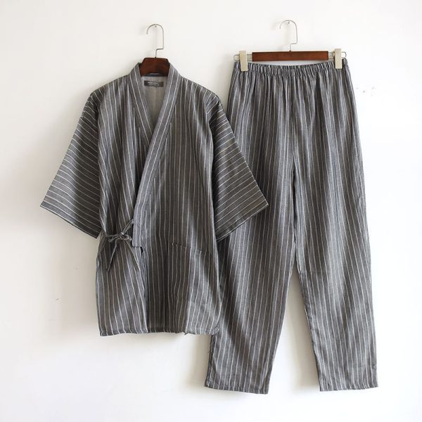 Cotton Double-layer Pajamas Striped Japanese Lace-up Suit - Image 7