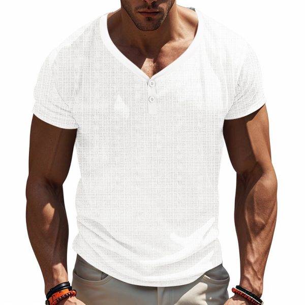 American Summer Men's V-neck Loose Breathable Short Sleeve - Image 3
