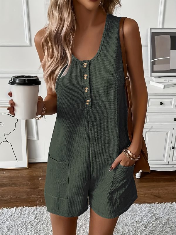 Sleeveless Romper Jumpsuit - Button Front - Image 3