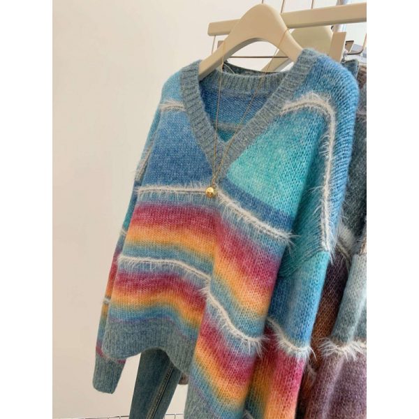 Contrast Color Striped Pullover Women's Autumn And Winter - Image 5