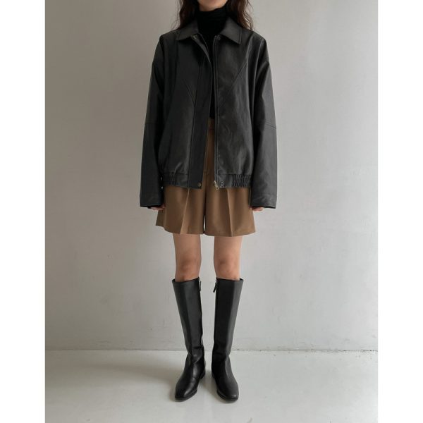 South Korea Chic Early Autumn Retro Handsome Motorcycle Leather Coat - Image 4