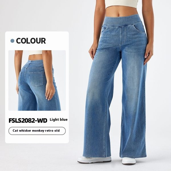 Women's High Waist Slimming Multi-pocket Straight Loose Wide-leg Jeans - Image 8