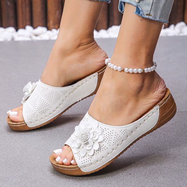Flower Wedges Sandals Summer Fashion Retro Hollow Sandals Holiday Beach Shoes For Women - Image 8