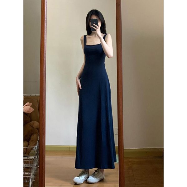 French Style Elegant Blue Camisole Dress - Image 3