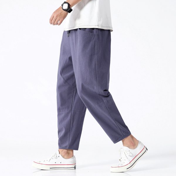 Loose Cotton Linen Cropped Harem Pants Casual - Image 4