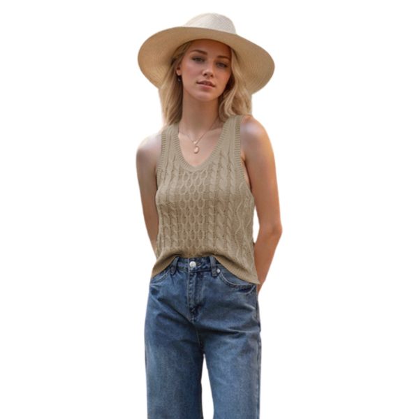 Women's V-neck Tank Vest Fashion Casual Knitted Solid Color Tops - Image 10