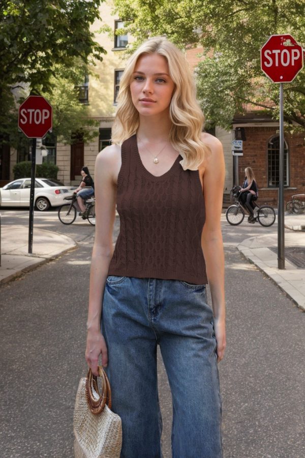 Women's V-neck Tank Vest Fashion Casual Knitted Solid Color Tops - Image 6