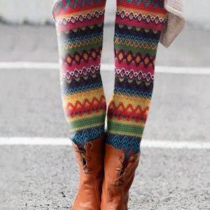 Women's Printed Warm And Tight Waist Pants, Trendy Leggings, Long And Cute Leggings