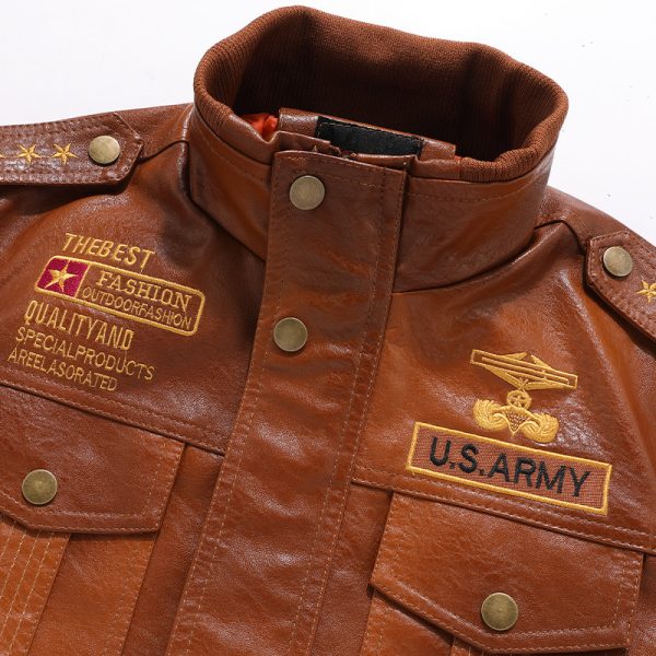 Leather Jacket Men's Stand-up Collar Slim Fit Short - Image 3