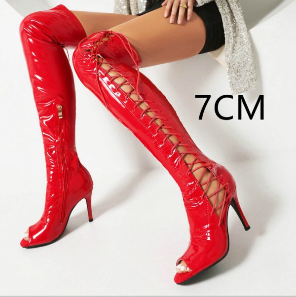 Stretch Thin Patent Leather Female Over-the-knee Boots - Image 7