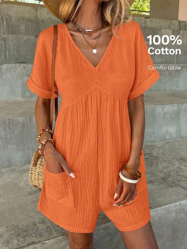 Batwing Sleeve Pocket Patched Romper - Image 3