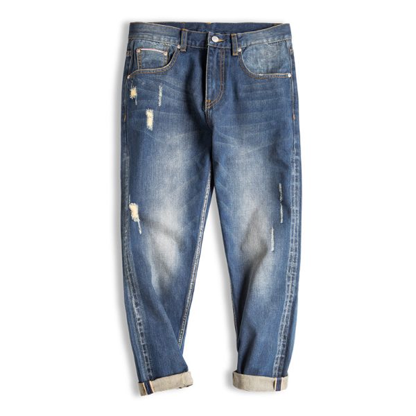 Tooling Retro Tattered Jeans Washed Cropped Pants - Image 5