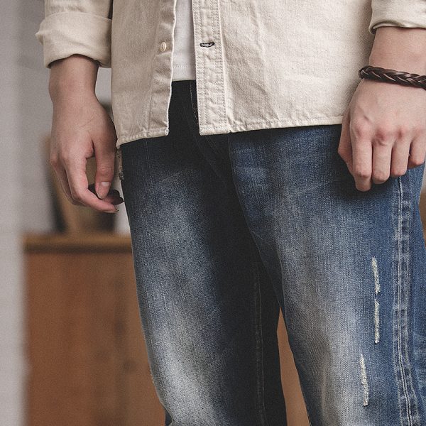 Tooling Retro Tattered Jeans Washed Cropped Pants - Image 3