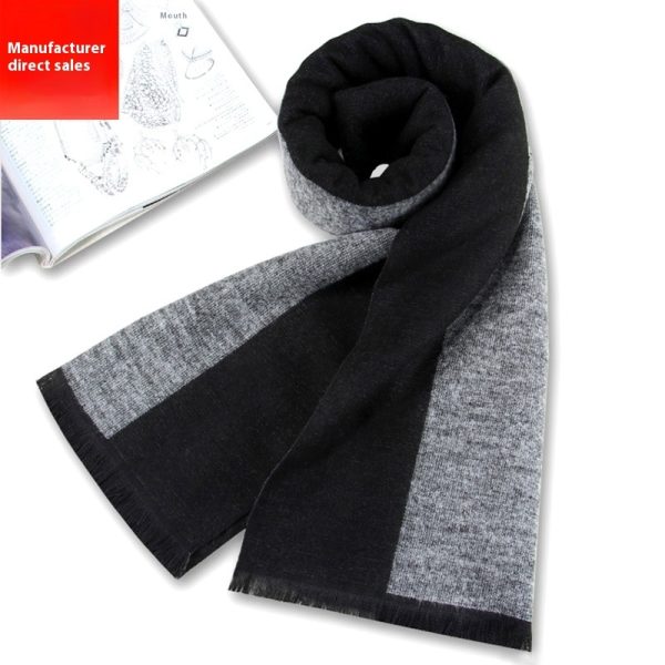 New Men's Winter Warm Cashmere-like Striped Business Scarf For Young People - Image 2