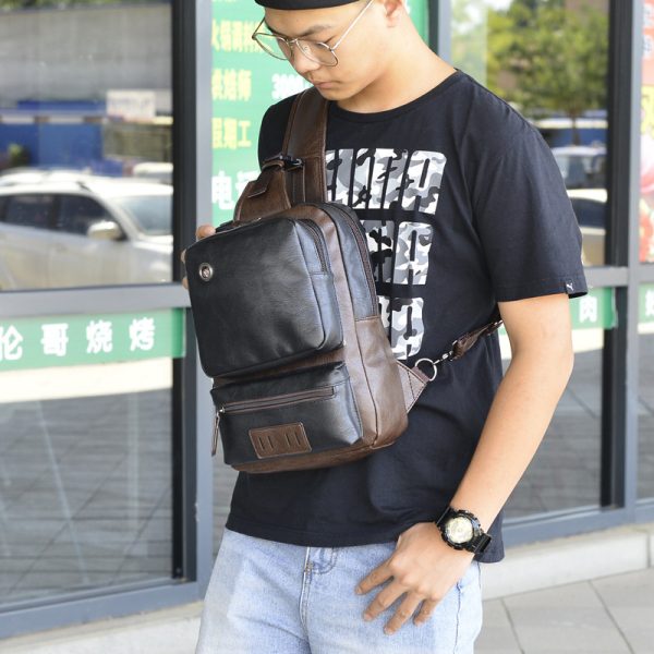 Men's PU Fashion Chest Large Capacity Shoulder Messenger Bag