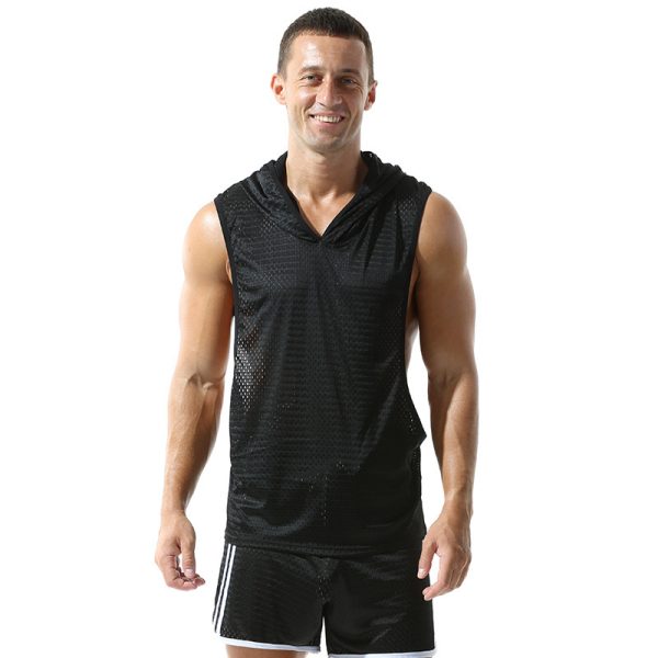 Solid Color Mesh Hooded Men's Vest - Image 2