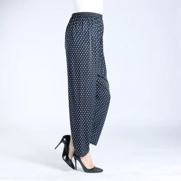 Ice Silk Wide-leg Pants Middle-aged And Elderly Loose Flower Pants - Image 6