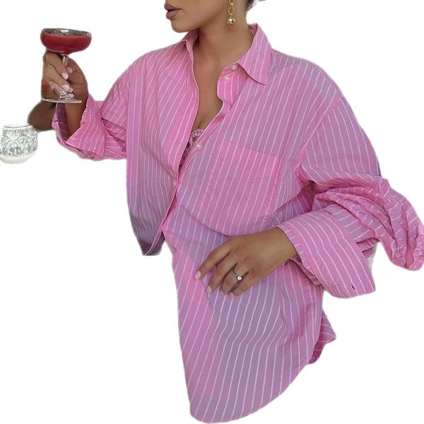 Loose Printed Striped Contrast Color Long Sleeves Women's Clothing - Image 3