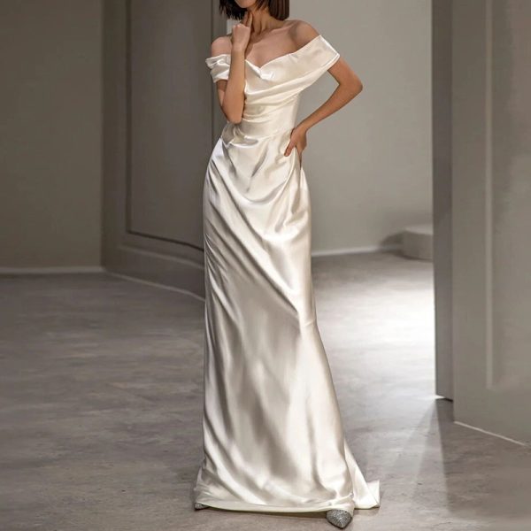 French White Off-shoulder Light Wedding Dress - Image 4