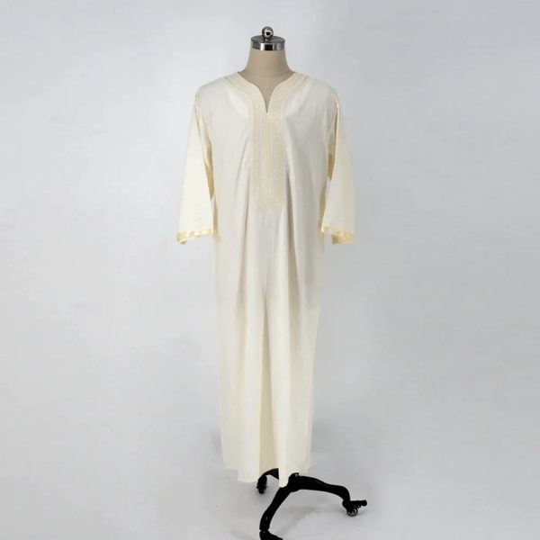 Ethnic Style Loose Casual Embroidery White Muslim Robe - Image 3