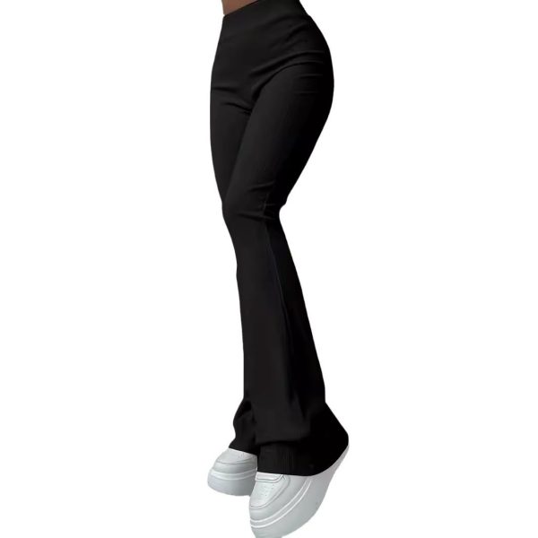 Casual Rib Simple Slim Fit Leggings Solid Color High Waist Fashion Trousers - Image 5