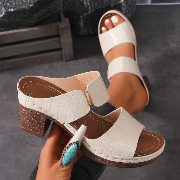 High Heel Slippers Women's Fashion Round Toe Sandals Summer - Image 7