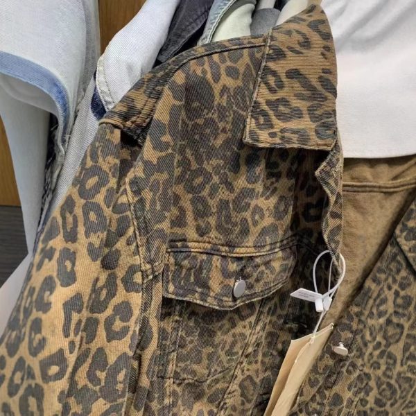 European Goods Street Leopard Print Denim Coat - Image 3