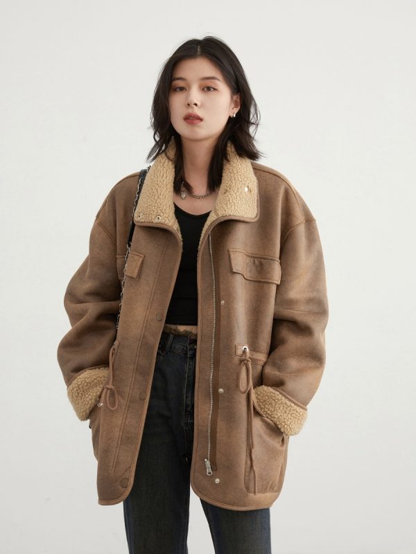 Women's Motorcycle Clothing Suede Lamb Wool Reverse Coat - Image 5
