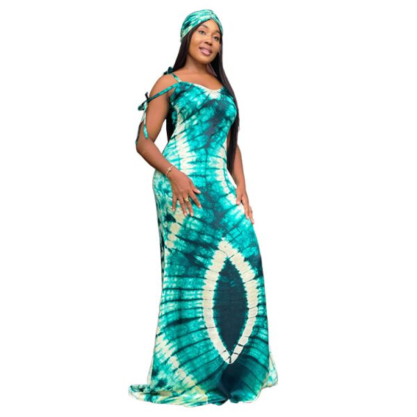 Women's Fashionable Printed Suspenders Slim Fit Long Dress Long Dress Scarf - Image 8
