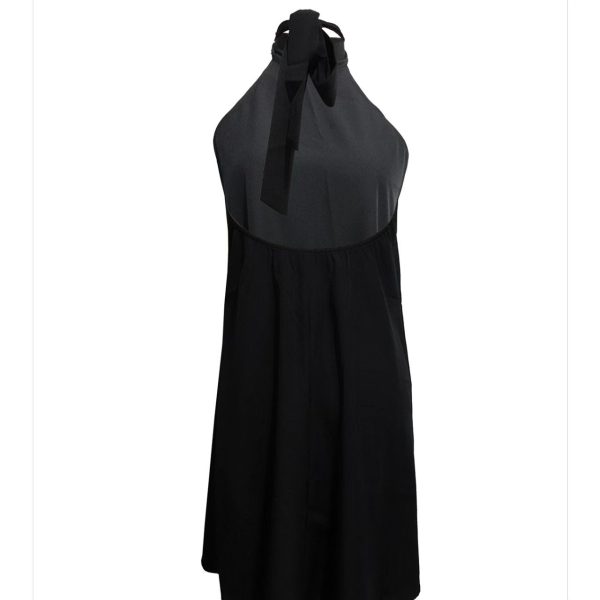Women's Solid Color Neck Hanging Black Sexy Dress - Image 2