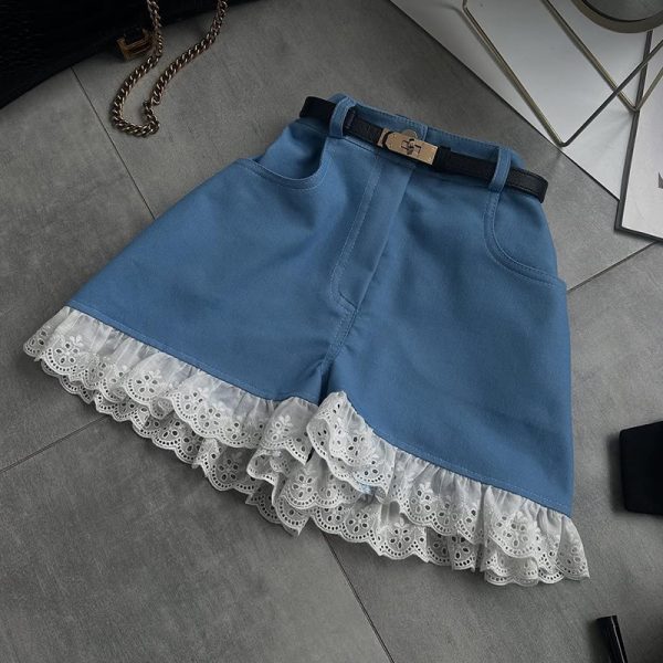 Women's High Waist Lace Stitching Shorts - Image 2