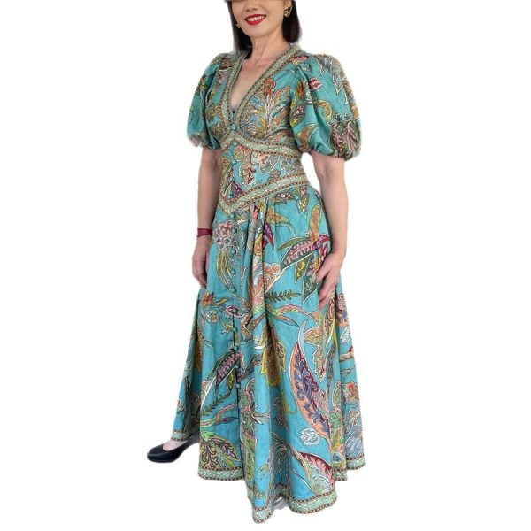 Printed Lantern Sleeve Dress Loose Vacation - Image 5