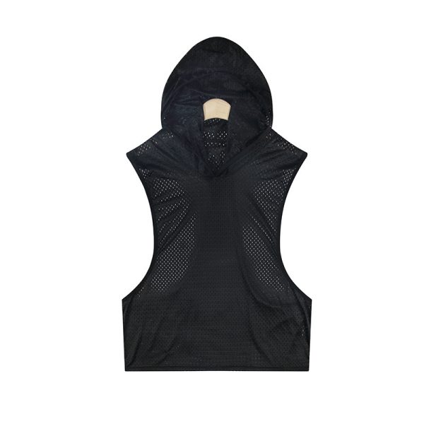 Solid Color Mesh Hooded Men's Vest - Image 6