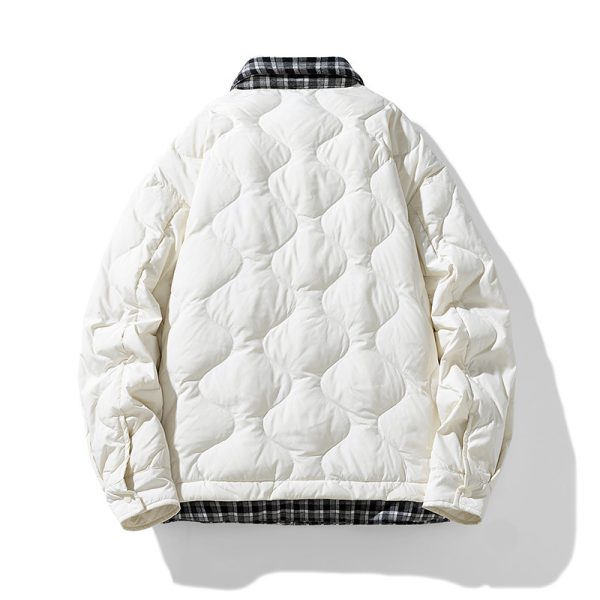 Fake Two-piece Plaid Lapel Baseball Collar Shirt Down Jacket - Image 3