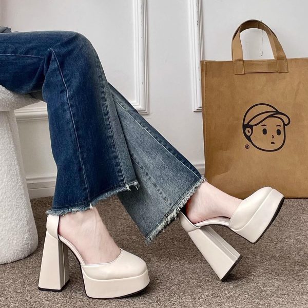 Super High Heel Platform Thick Heel Fairy White Mary Jane Shoes 12cm - Image 3