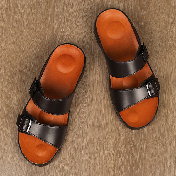 Men's Leather Slippers Casual Beach Flip Flops - Image 5
