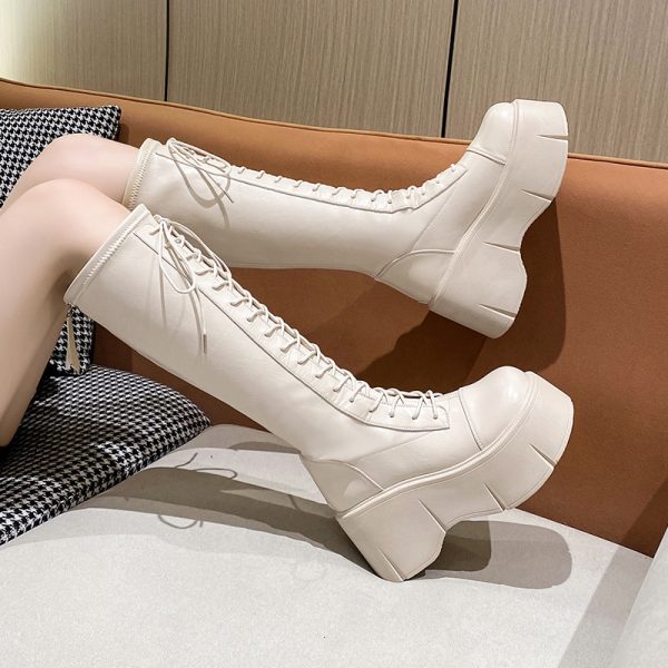 Fashion White Platform Women's High Boots - Image 3