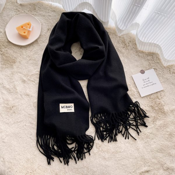 Cashmere Scarf Feel Solid Color Tassel Shawl Long Monochrome - Image 8