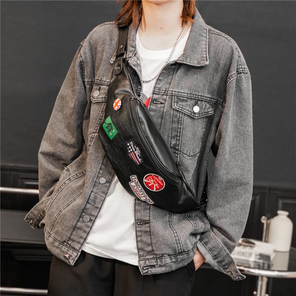 Fashion Leather Young Men's Individual Badge Shoulder Bag Waist Bag - Image 2