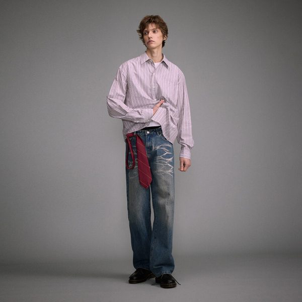 Washed Straight Jeans Men's Casual Long Pants - Image 2