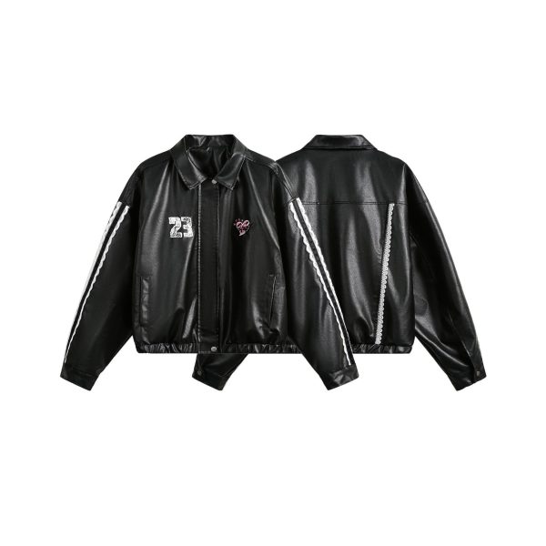 Women's Street Black Lace Love Number Embroidered Lapel Jacket - Image 5